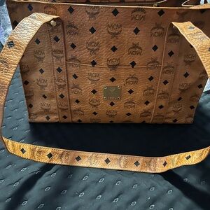 MCM Large Cognac Visetos Bag with Gold Accents NWOT